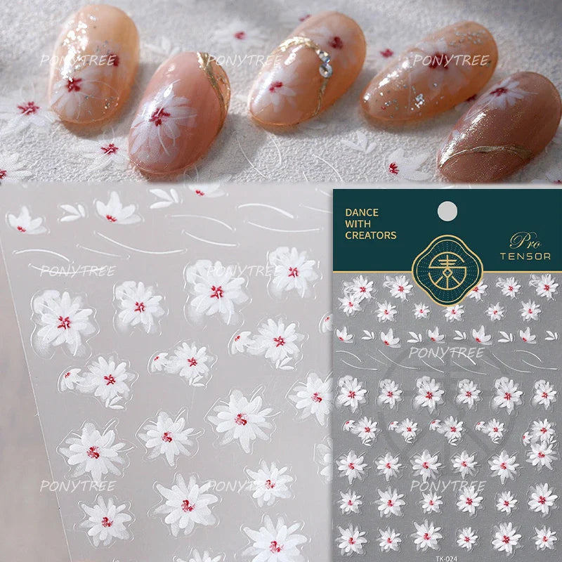White Daisy Sunflower Green Leaves Wreath Garland Flower Cluster Bouquet Flat Adhesive Nail Art Sticker Manicure Decals Supplies (Online Order Only)