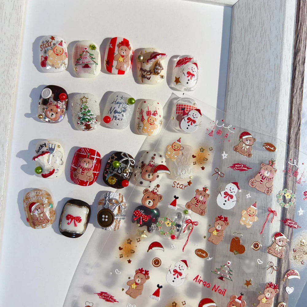Santa's Hat Candy Santa Claus Christmas Tree Bell Elk 5D Self Adhesive Nail Art Stickers Button Snowflake Cherry Manicure Decals (ONLINE ORDER ONLY)