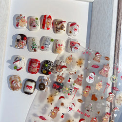 Santa's Hat Candy Santa Claus Christmas Tree Bell Elk 5D Self Adhesive Nail Art Stickers Button Snowflake Cherry Manicure Decals (ONLINE ORDER ONLY)