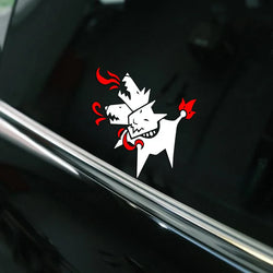 Cartoon Cerberus Stickers,cute&funny Three-headed dog brething fire,White and Black，For Cars, Trucks, Walls, Motorcycles (ONLINE ORDER ONLY)
