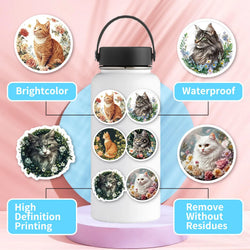 10/30/50PCS Retro Style Stickers Cat Graffiti Sticker Hand Painted Animal Flower Decoration Laptop Phone Guitar Car Bike Decals (ONLINE ORDER ONLY)