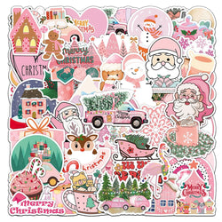 Cute Cartoon Pink Christmas Stickers for Laptop, Notebook, Suitcase Decoration (10/30/50pcs) (ONLINE ORDER ONLY)