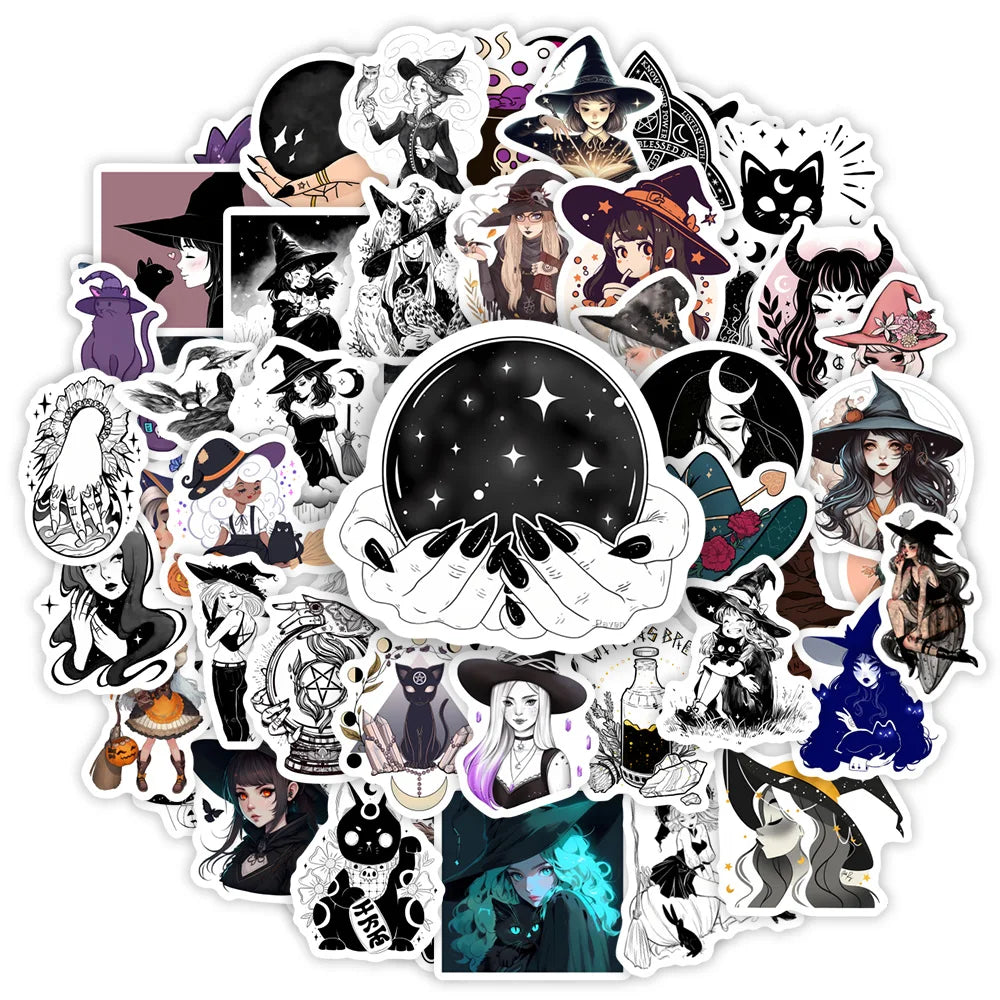 Gothic Witch Stickers DIY Kids Toy Gift Decal for Phones Laptops Bottles Cars Luggage Decorative Designs Graffiti Waterproof (ONLINE ORDER ONLY)