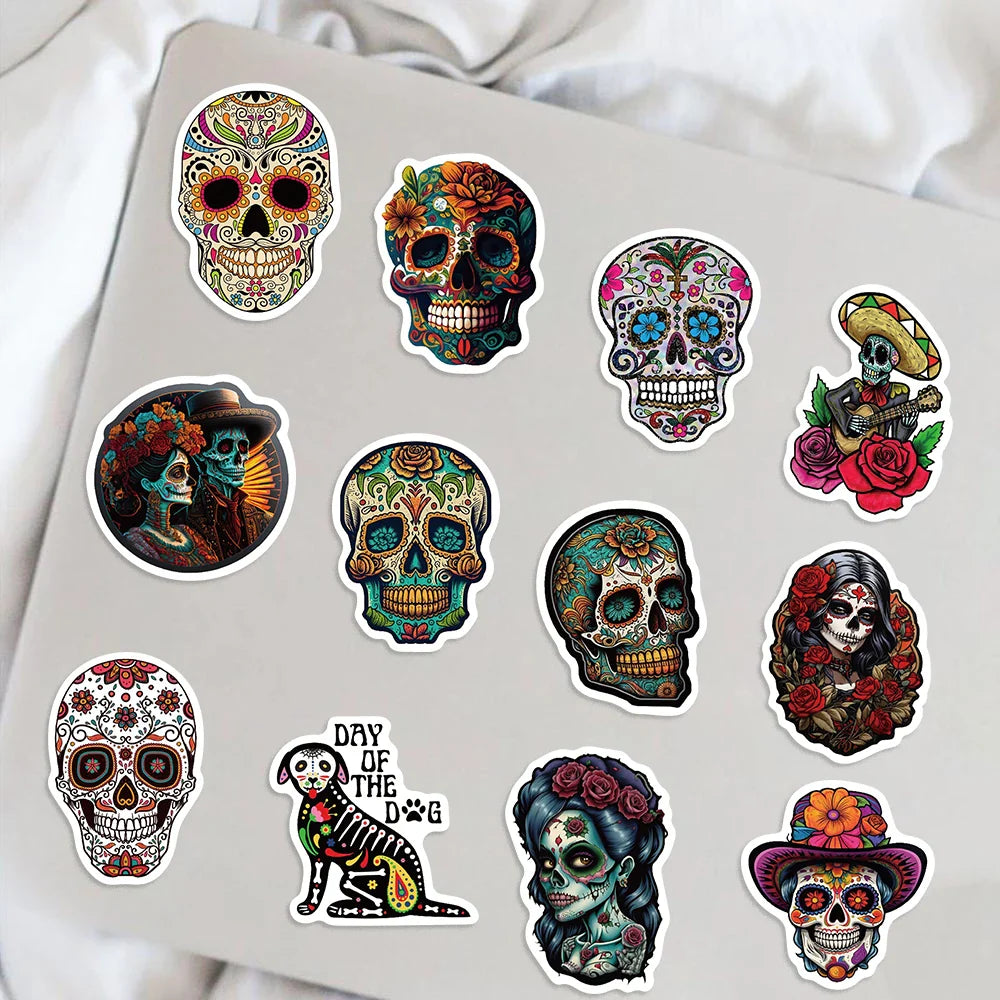 50pcs Mexican Day of the Dead Graffiti Sticker Skateboard Suitcase Guitar Kettle Deco Laptop Waterproof Phone Case Stickers (Online Order Only)