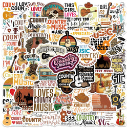 50pcs Funny Cartoon Country Music Stickers Water Bottle Stickers For Laptop Phone Luggage Skateboard Bicycle Waterproof Decals (Online Order Only)