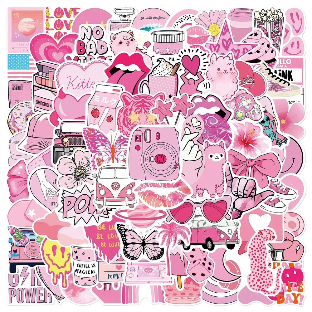 50/100PCS Pink VSCO Cute Girl Stickers Aesthetic Skateboard Laptop Guitar Graffiti Luggage Sticker Waterproof Decal Toys (Online Order Only)