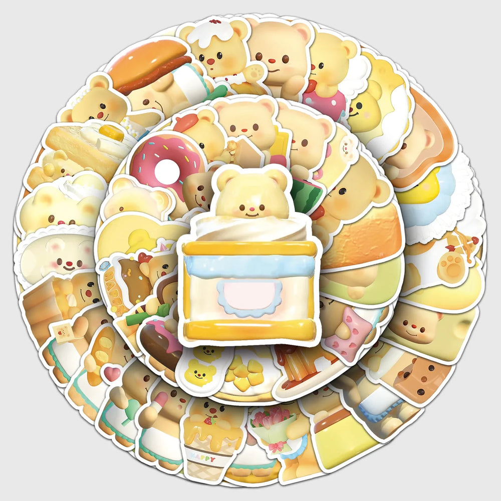 50Pcs 3D Bear Cartoon Waterproof Vinyl Stickers for Skateboard Snowboard Decals (Online Order Only)