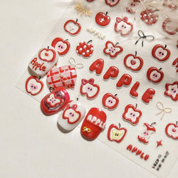 Shiny Attractive Apple Core Peel Cute Fruits Bowknot Tie Star Self Adhesive Nail Art Stickers Charming Rhinestone Manicure Decal (ONLINE ORDER ONLY)