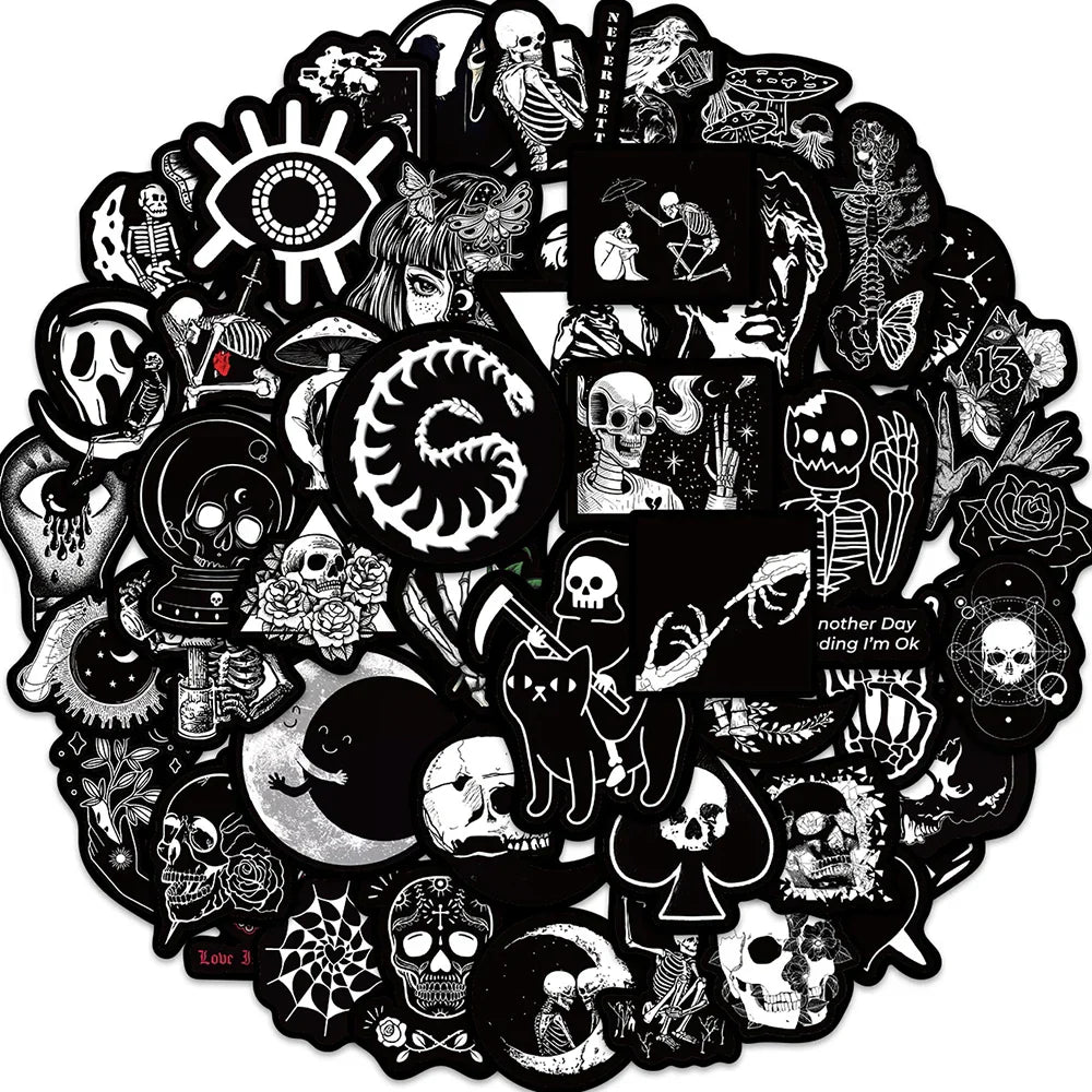 Gothic Skull Stickers: 10/30/50PCS Waterproof Decals for Car, Luggage, Phone, Laptop (Online Order Only)