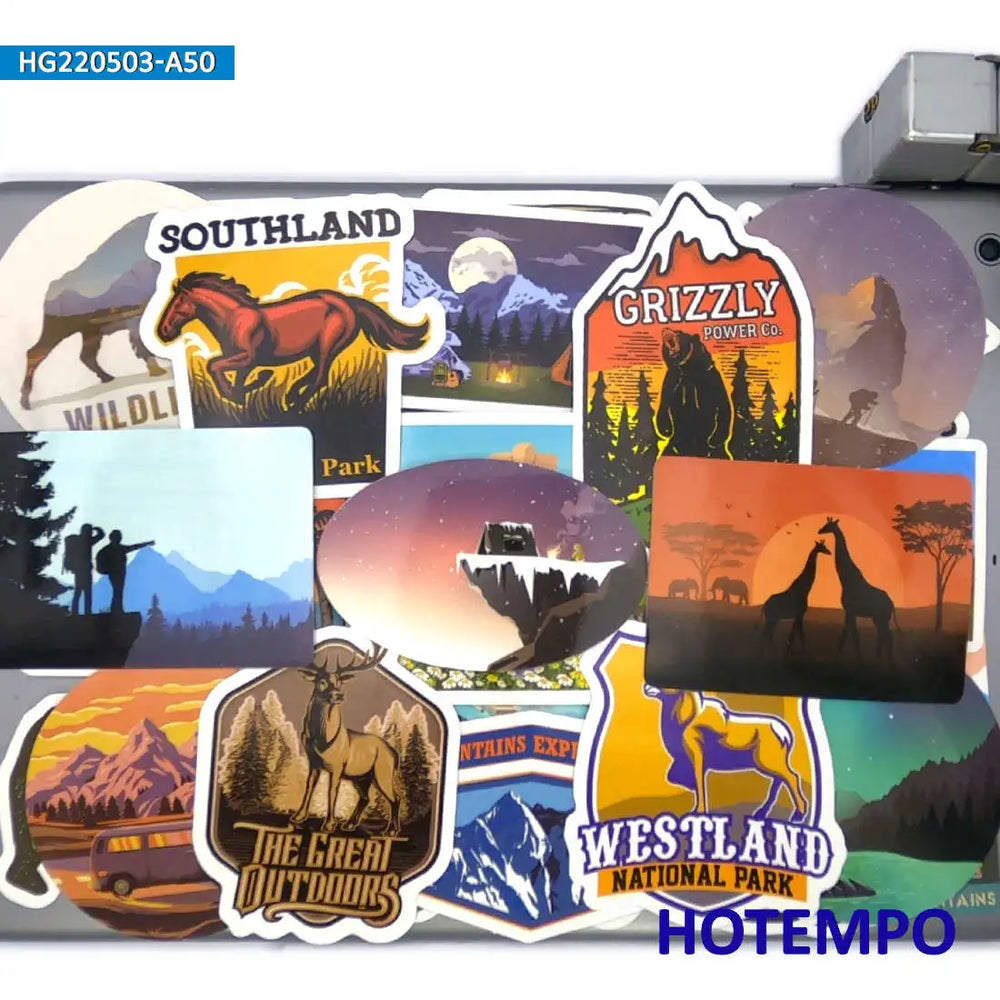 50PCS World Travel Stickers Climbing Camping Hiking Outdoor Adventure Decals for DIY Phone Laptop Luggage Motorcycle Car Sticker (ONLINE ORDER ONLY)