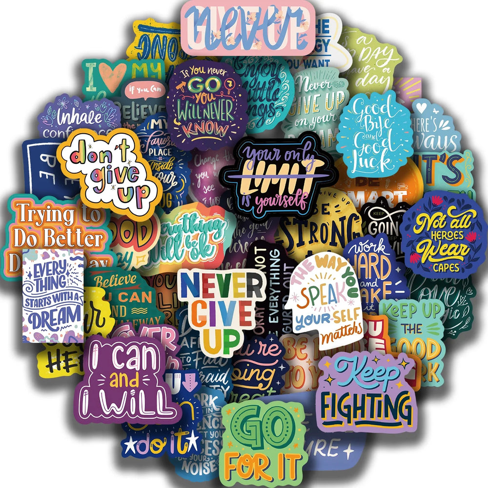 50PCS Inspirational Quotes Scrapbook Stickers DIY Diary Laptop Luggage Skateboard Graffiti Decal Fun Stylish Classic Toys (Online Order Only)
