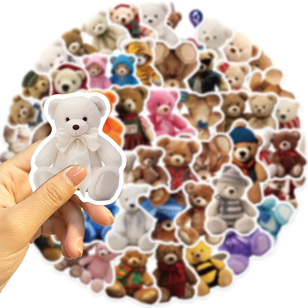 50PCS Cartoon Anime Kawaii Bear Stickers Plush For Water Bottle Laptop Skateboard Scrapbook Luggage Kids Sticker Waterproof PVC (Online Order Only)