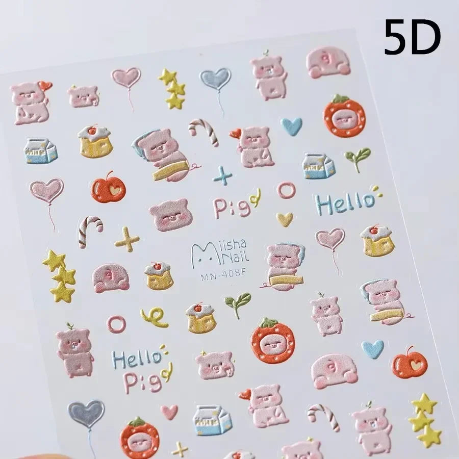 Lovely Dog Puppy Dream Heart Flower Star Pizza Food Sugar Skewers Strawberry Desserts Adhesive Nail Art Stickers Manicure Decals (Online Order Only)