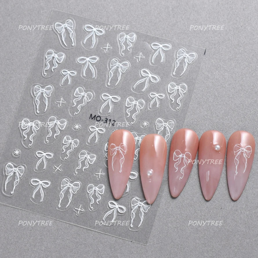 Gold Silver White Black Pink Blue Bowknot Ribbon Flat 3D Line Gird Strap Tie Elegant Charming Nail Art Stickers Manicure Decals (ONLINE ORDER ONLY)