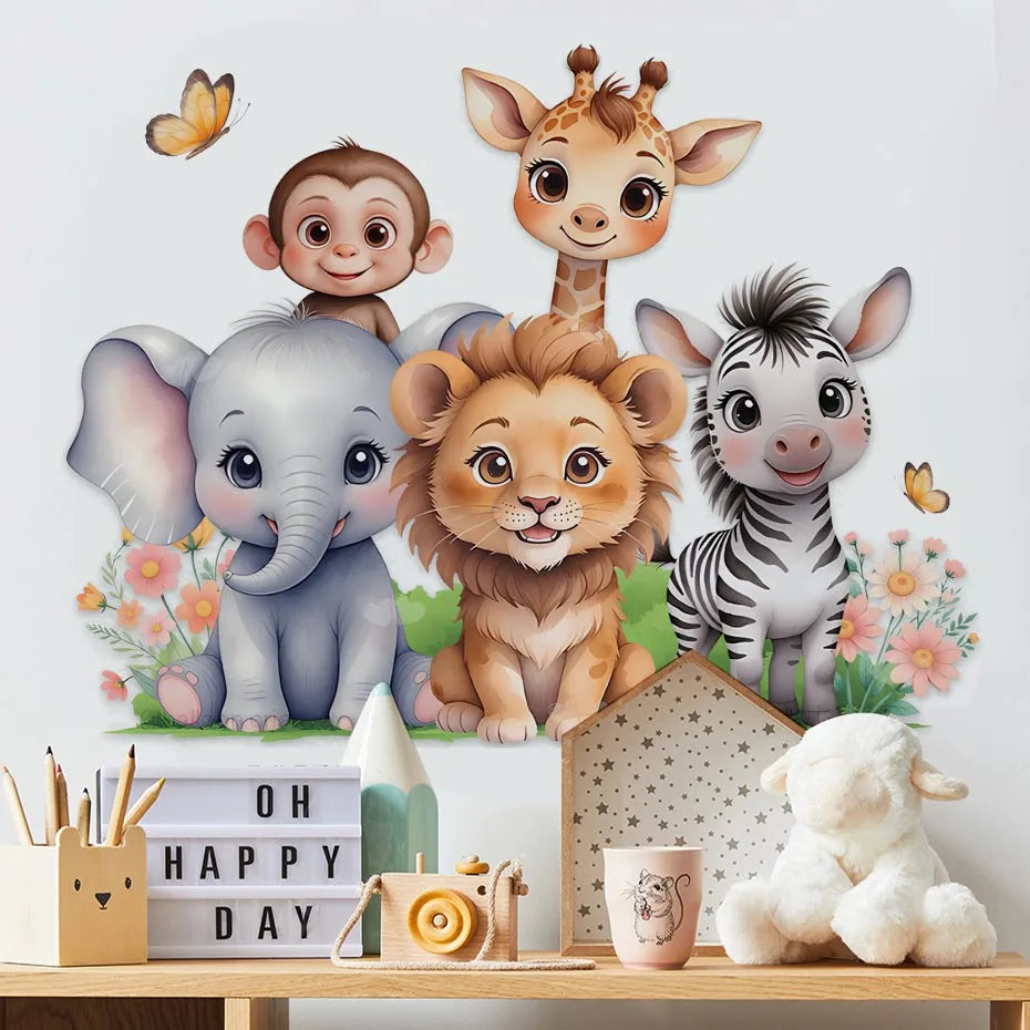 Cartoon Lion Elephant Wall Stickers Kids Room Decor (Online Order Only)