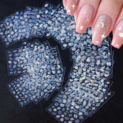 30Pcs Laser Silver/White Flowers Hearts Nail Sticker Star/Moon Mixed Shapes Design Self-adhesive Sticker Acrylic Manicure Access (Online Order Only)