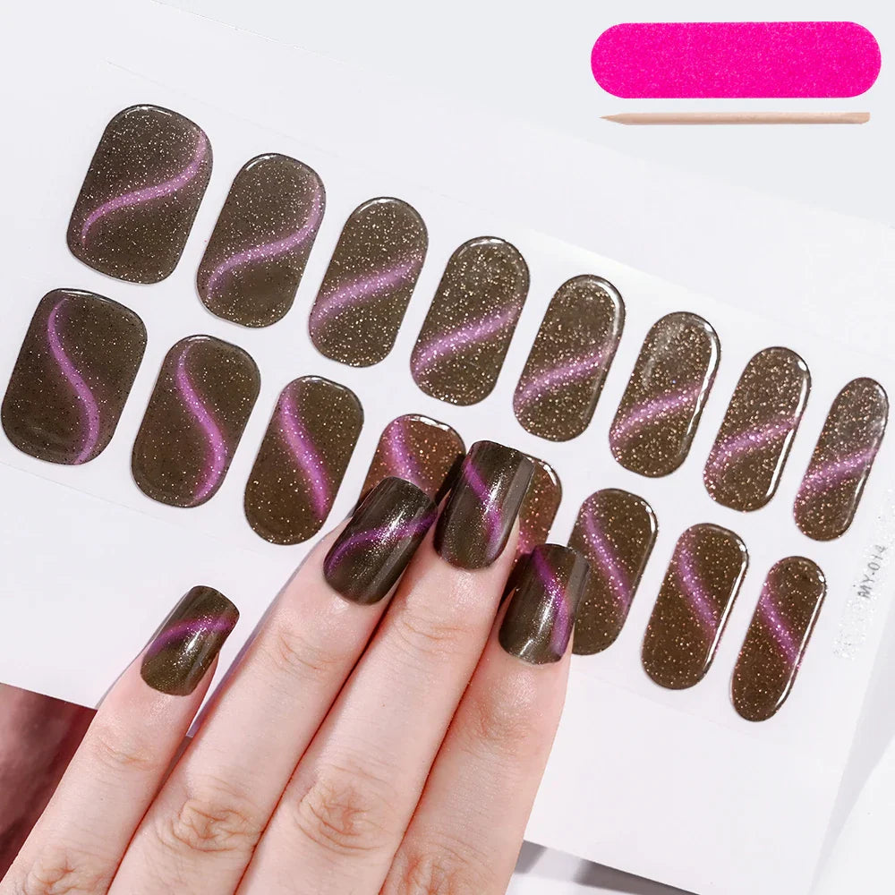 Nude Pink French Semi-Cured Gel Nail Patch Slider Adhesive Waterproof Long Lasting Full Cover Gel Nail Sticker UV Lamp Needed *^ (ONLINE ORDER ONLY)