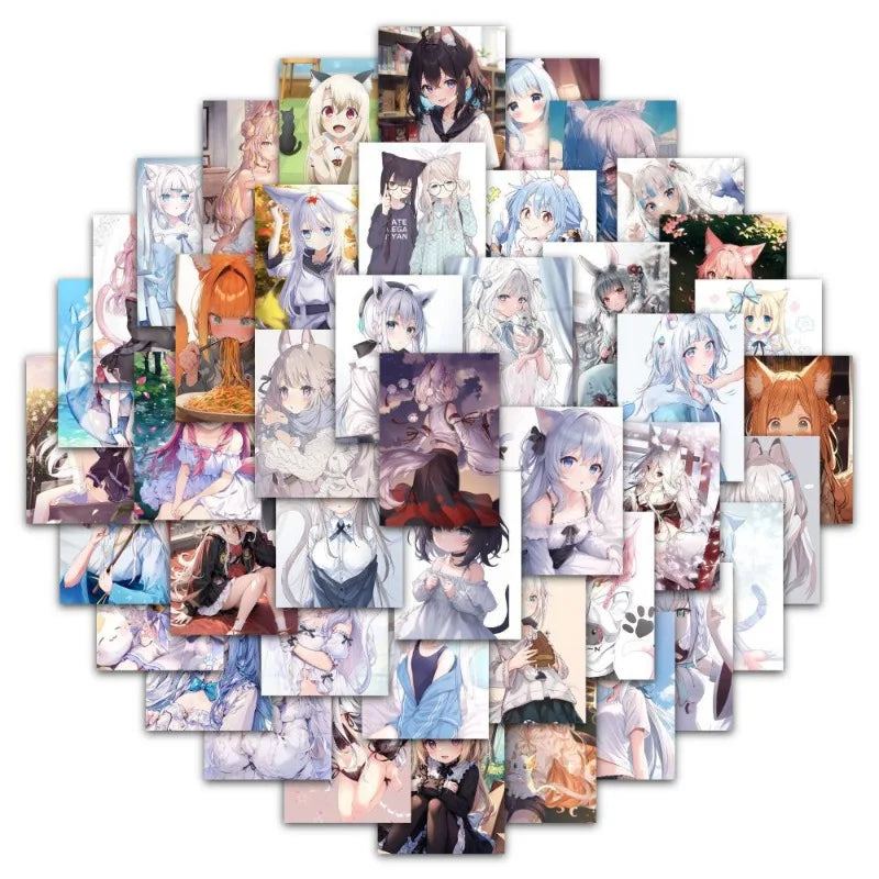 62pcs Kemonomimi Anime Stickers for Laptop, Phone, Scooter, Suitcase, Cup, Stationery, Refrigerator Decoration (Online Order Only)