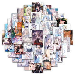 62pcs Kemonomimi Anime Stickers for Laptop, Phone, Scooter, Suitcase, Cup, Stationery, Refrigerator Decoration (Online Order Only)