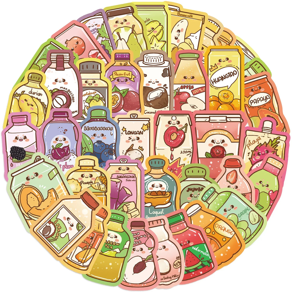 50Pcs Ins Summer Drink Cartoon Stickers For Water Bottle Aesthetic Decals for Laptop Bicycle Skateboard Luggage Kids Toy﻿ (ONLINE ORDER ONLY)
