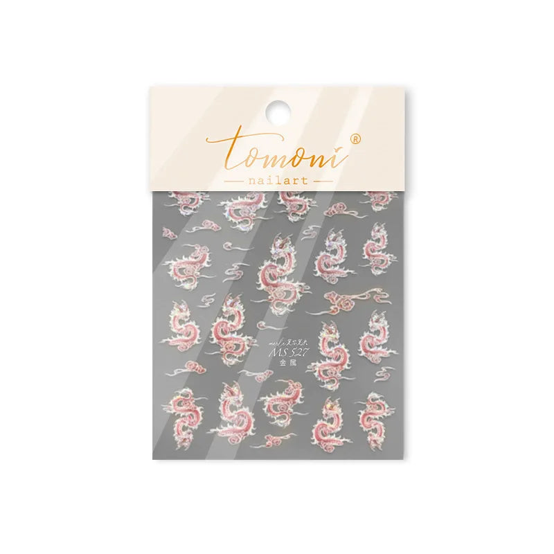 Chinese Dragon Auspicious Beast Mythological Legend Noble Loong Blue Pink Soft Relief Adhesive Nail Art Sticker Manicure Decals (ONLINE ORDER ONLY)