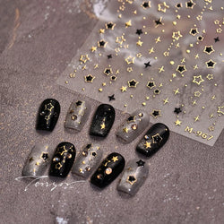 Hollow Out Black Gold Star Starburst Round Dot Night-time Tiny Spot Self Adhesive Nail Art Stickers Manicure Decals Wholesale (ONLINE ORDER ONLY)