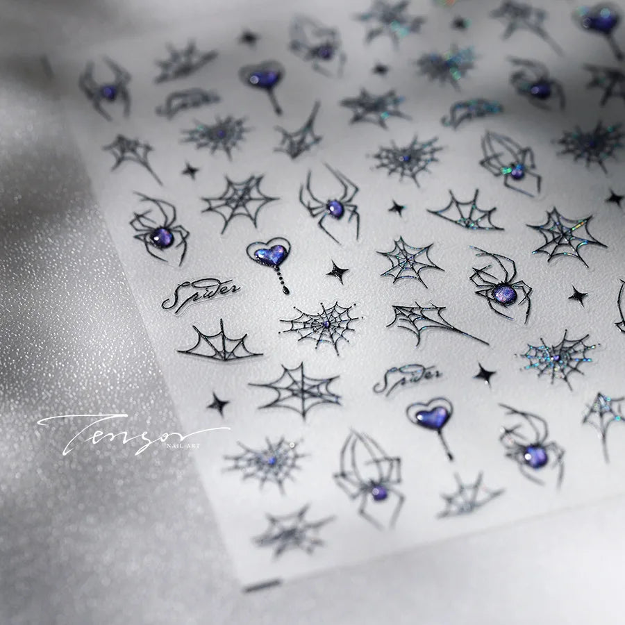 Cat Eye Shiny Blue Purple Spider Cross Love Heart Star Snake Web Jelly Thrilling Nail Art Stickers Manicure Decals Halloween (ONLINE ORDER ONLY)