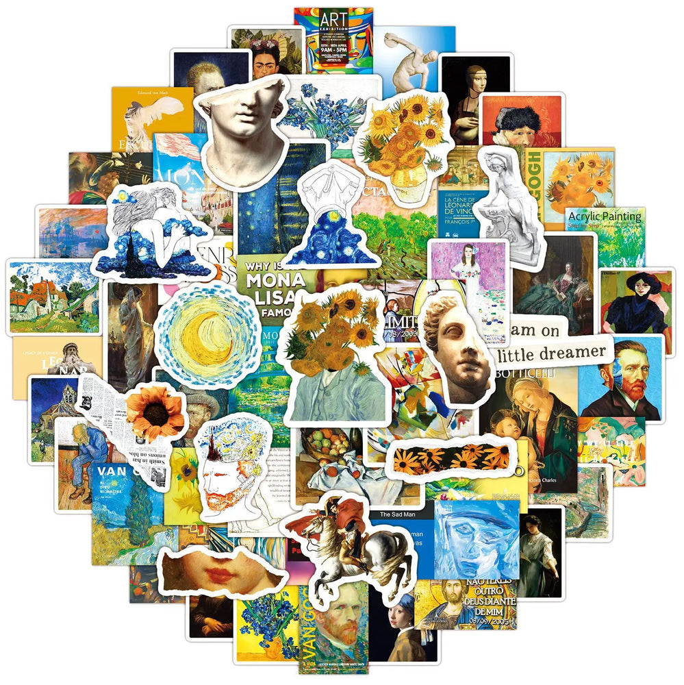 10/50/100pcs Vintage Van Gogh Oil Painting Art Stickers Aesthetic DIY Laptop Fridge Guitar Luggage Phone Skateboard Car Sticker (Online Order Only)