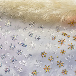 Shiny Snow Delicate Gold Pink Silver White Romantic Winter Self Adhesive Nail Art Stickers Snowflake Rhinestone Manicure Decals (ONLINE ORDER ONLY)