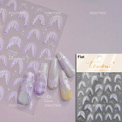 French Skirt Hem Halo Dyeing Purple Pink White Hemline Bowknot Wedding Veil Dreamy Star Adhesive Nail Art Sticker Manicure Decal (ONLINE ORDER ONLY)