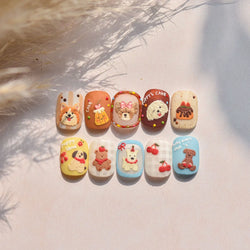 Cute Bowknot Dog Puppy Bear Strawberry Cake Fruit Juice Coffee Desserts Corgi Cherry Adhesive Nail Art Stickers Manicure Decals (ONLINE ORDER ONLY)