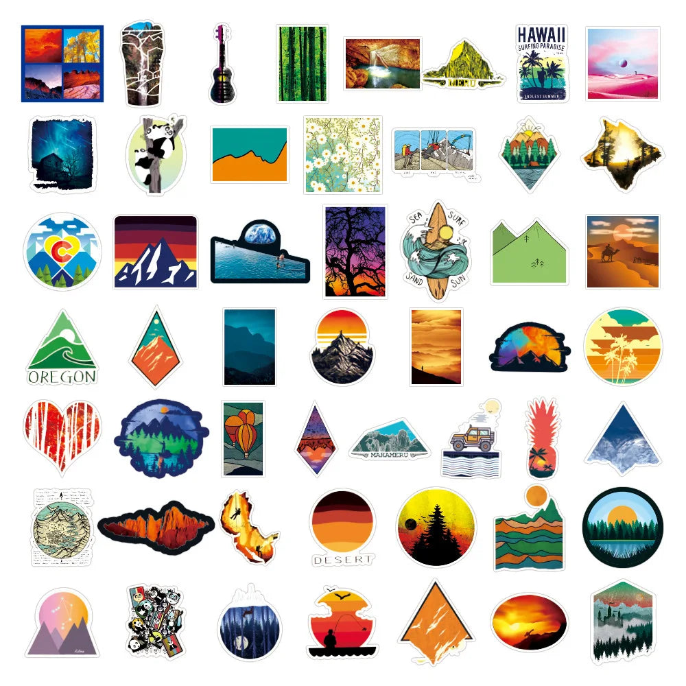 50pcs Outdoor Travel Sports Cartoon Graffiti Stickers Waterproof Decorative for Phone Laptop Helmet (ONLINE ORDER ONLY)