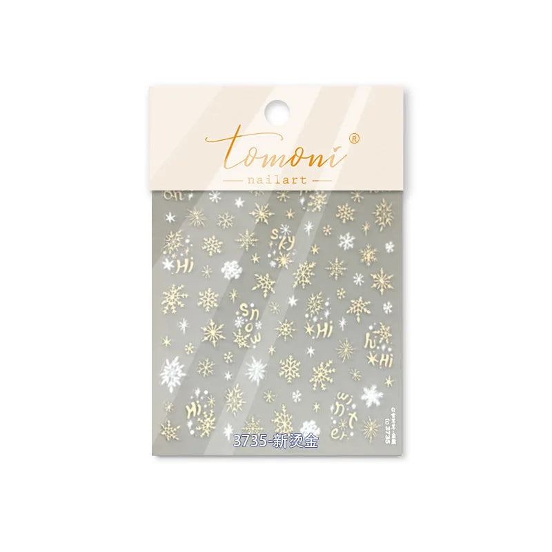 Dressy Embossment Colorful Gradient Snowflakes Laser Silver Christmas Tree Winter Bowknot Santa Nail Art Stickers Manicure Decal (Online Order Only)