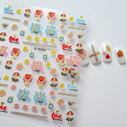 12Pcs 3D Golden Red Glitter Heart Love Nail Sticker Valentine Self Adhesive Cartoon Decal Geometry Lines Stripe Slider Manicure* (ONLINE ORDER ONLY)