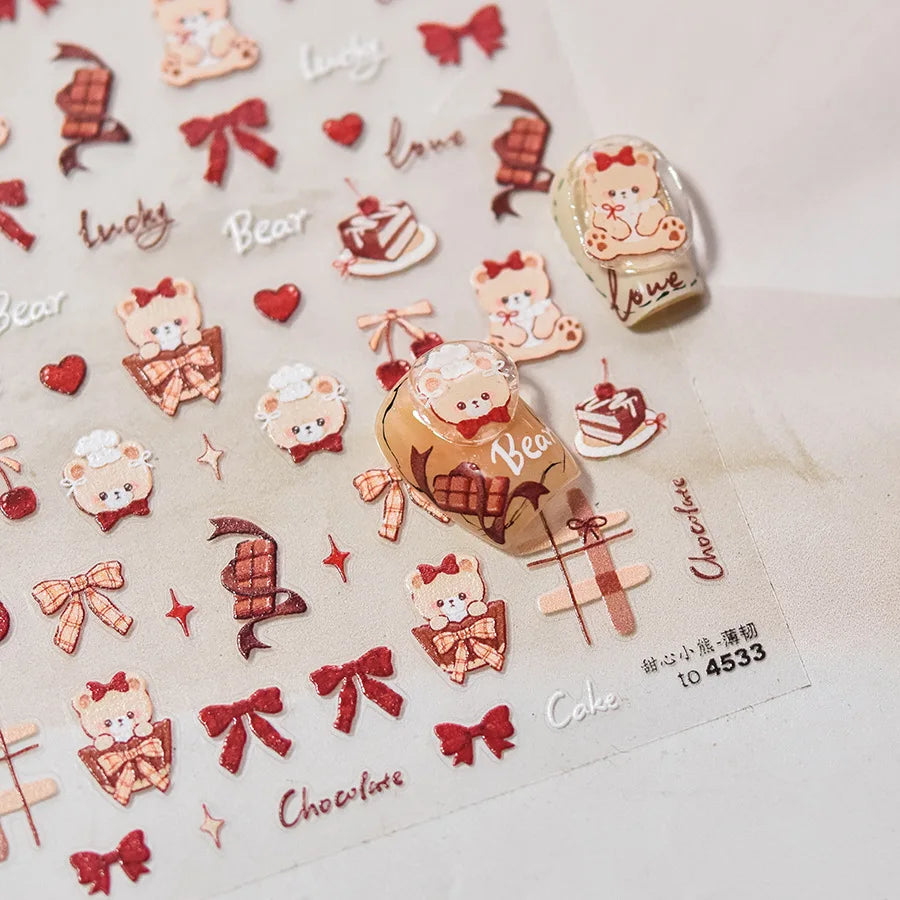 Bowknot Bear Cake Chocolates Food Star Cherry Apple Cook Love Heart Adhesive Nail Art Sticker Rhinestone Reliefs Manicure Decal (ONLINE ORDER ONLY)