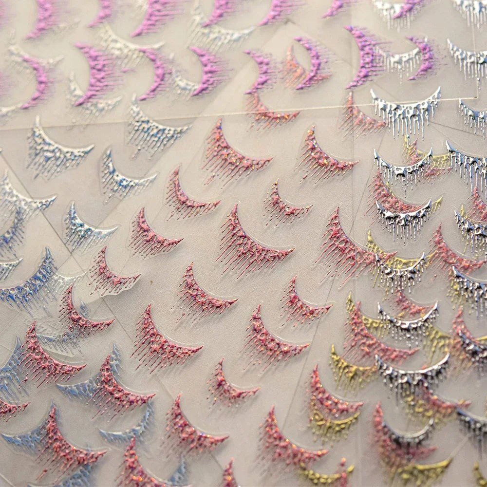 French Romantic Tassel Crescent Moon Laser Charming Gold Silver Arc Self Adhesive Nail Art Stickers Hot Stamping Manicure Decals (Online Order Only)