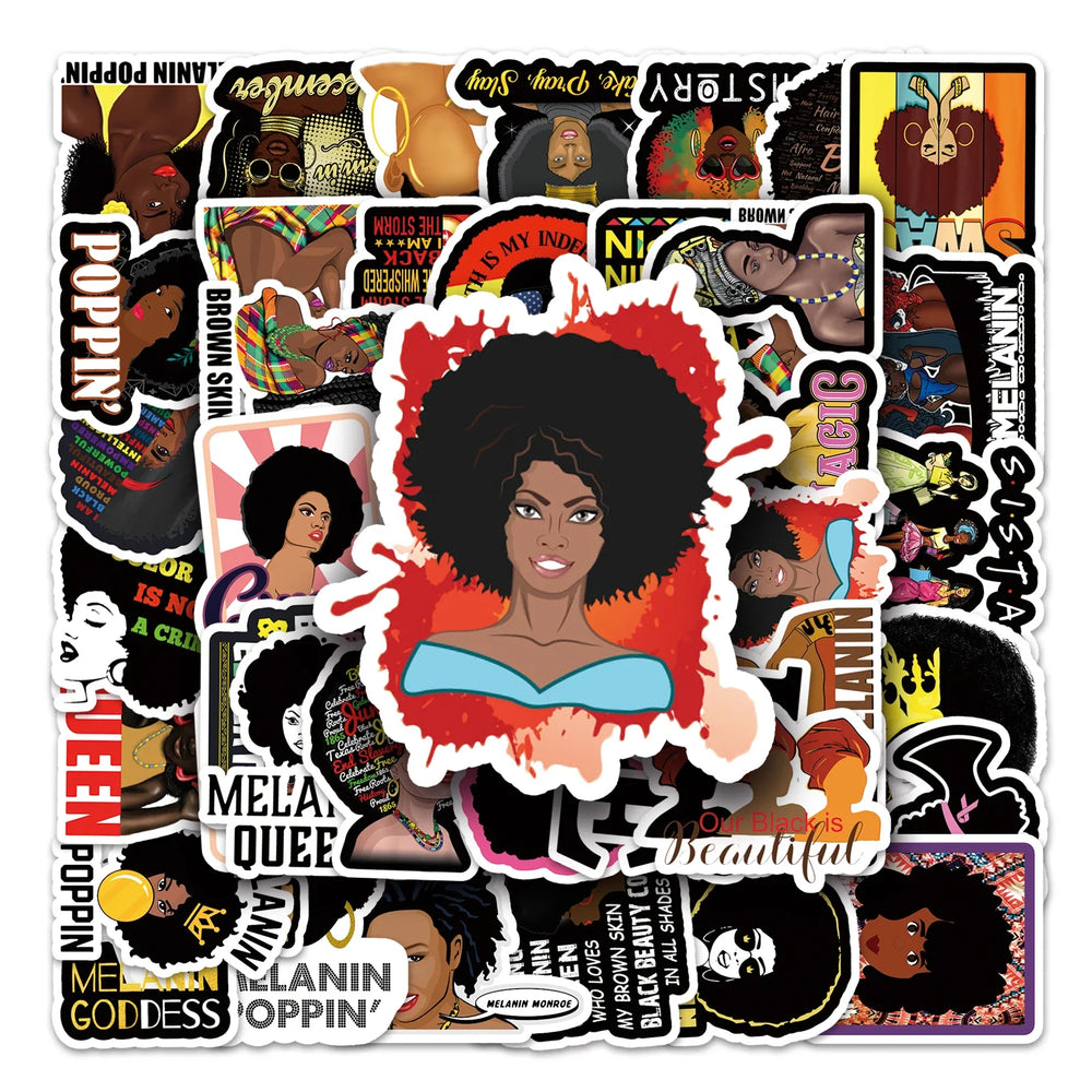 50Pcs Black Girl Cartoon Waterproof Vinyl Stickers for Skateboard Snowboard Decals (Online Order Only)