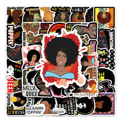 50Pcs Black Girl Cartoon Waterproof Vinyl Stickers for Skateboard Snowboard Decals (Online Order Only)