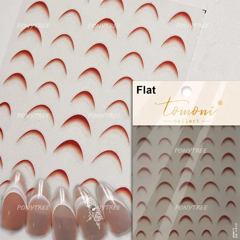 French Romantic Tassel Crescent Moon Laser Charming Gold Silver Arc Self Adhesive Nail Art Stickers Hot Stamping Manicure Decals (Online Order Only)