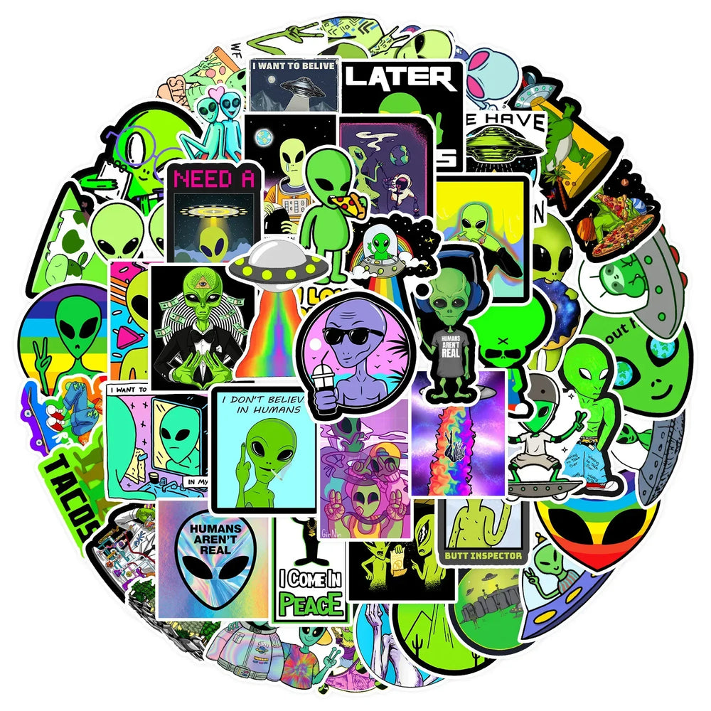 Cartoon Alien Stickers for Luggage, Notebook, Guitar, Laptop, Phone, Water Bottle (10/25/50pcs) (ONLINE ORDER ONLY)