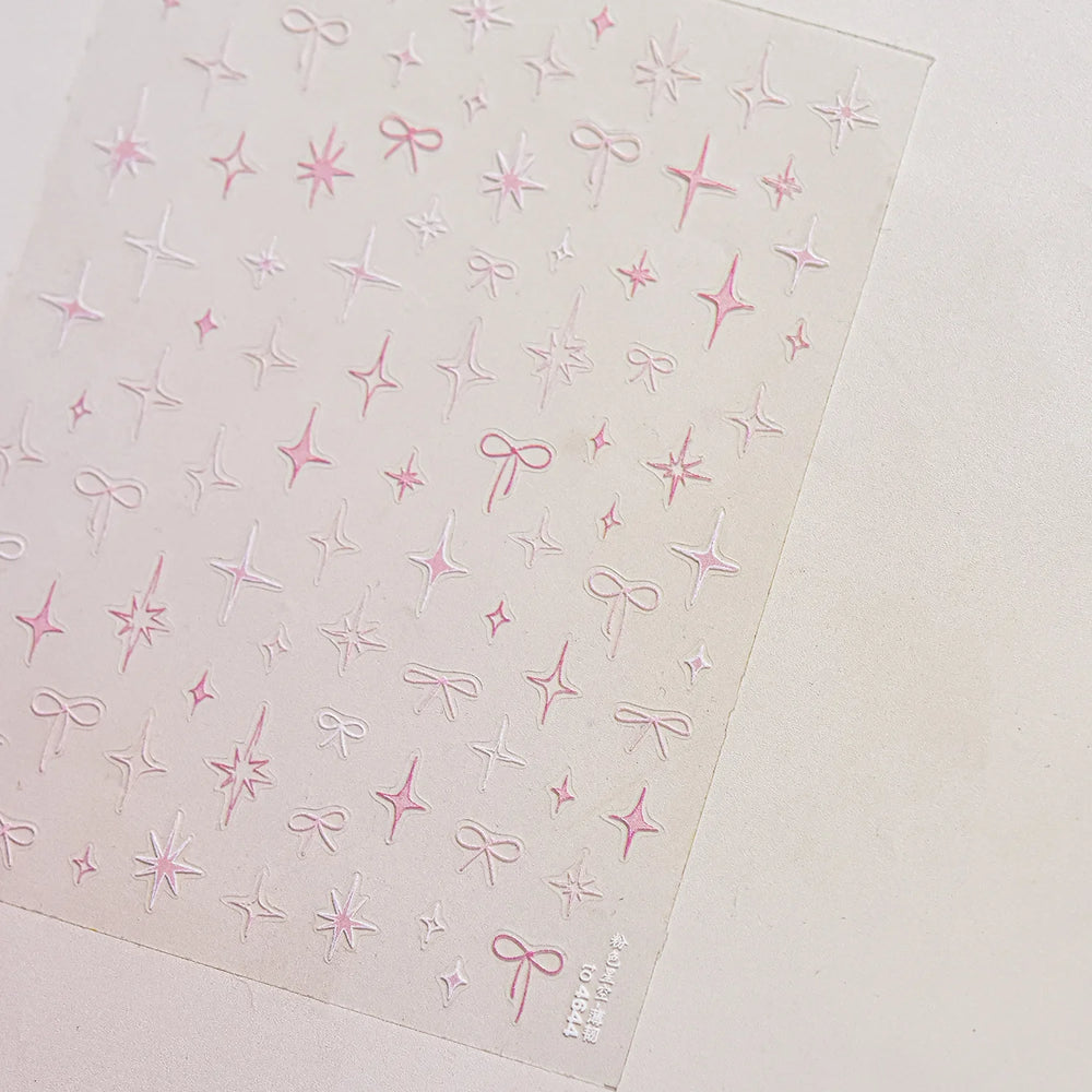 Pink Blue Bowknot Star Lace Round Dot Starburst Spot Leopard Print 3D Self Adhesive Nail Art Decorations Sticker Manicure Decals (ONLINE ORDER ONLY)
