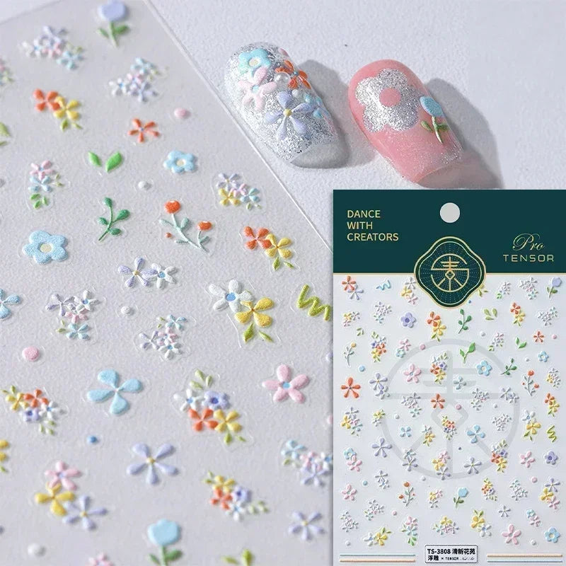 Charming Dreamy Shiny Jelly Blue Gradient Lily Flowers Rose Petal White Dot Chinese Colorful Nail Art Stickers Manicure Decals (ONLINE ORDER ONLY)