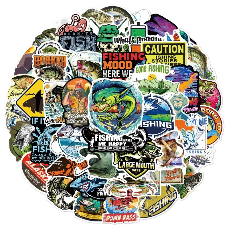 10/30/50PCS Cartoon Fishing Sticker Aesthetic PVC Children's Korean Stationery School Supplies Decoration Scrapbooking for Kids (ONLINE ORDER ONLY)