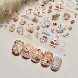 Cat Kitten Star Tree Bell Angel Bowknot Snowman Envelope Pinecone Bone Adhesive Nail Art Stickers Cup Rhinestone Manicure Decals (ONLINE ORDER ONLY)
