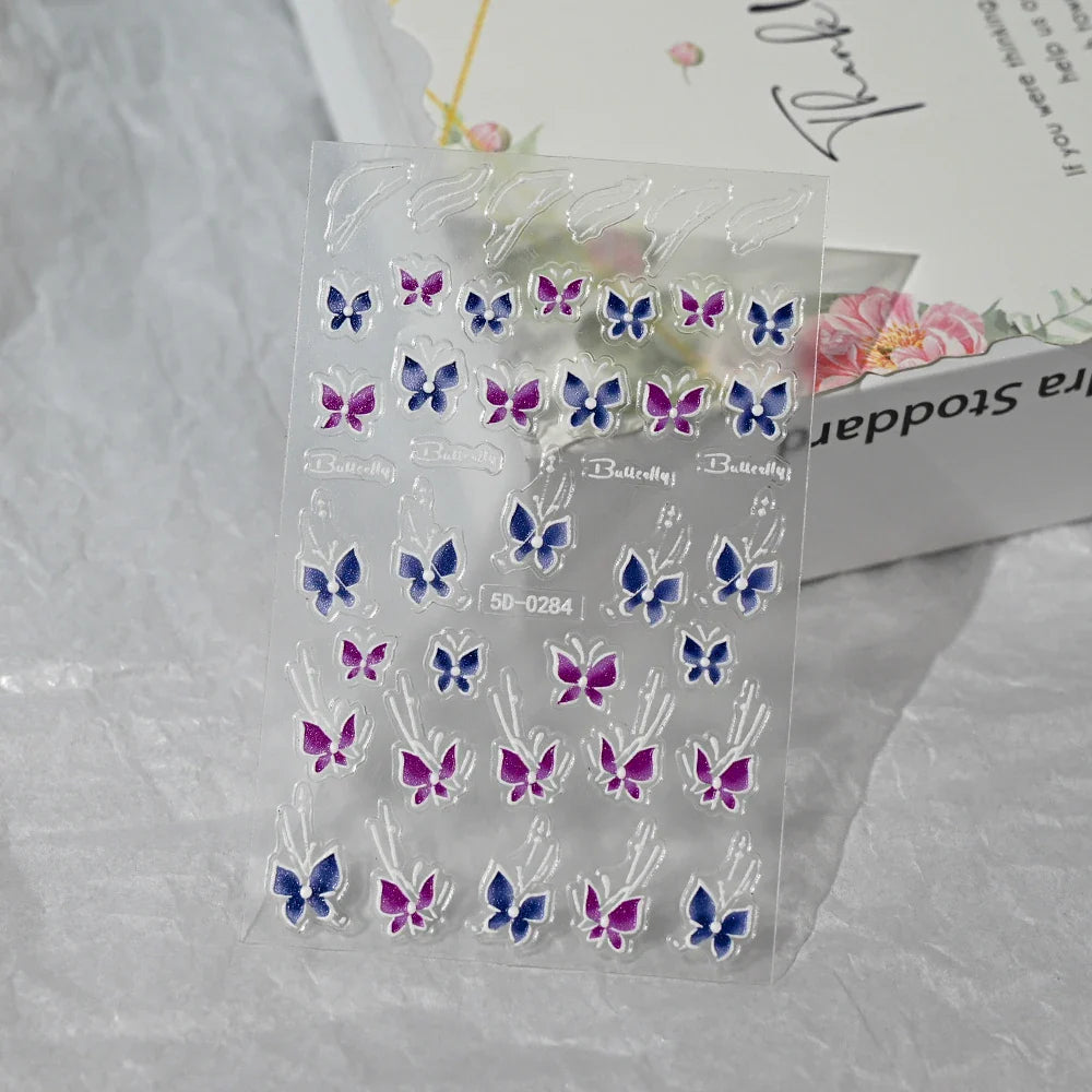 Painting Purple Flower Nail Sticker Daisy Wildflowers Butterfly Gradient Design Decal Geometry Line Charm Foils Manicure Sliders (ONLINE ORDER ONLY)
