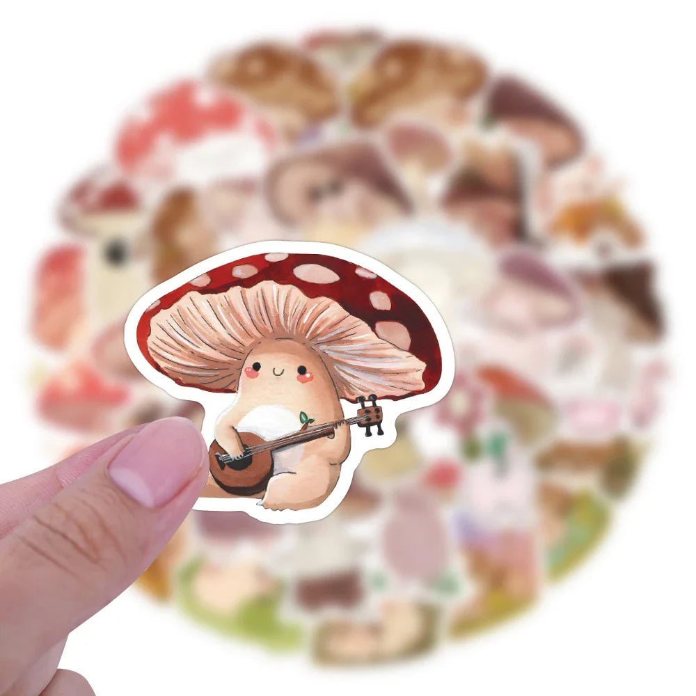 10/30/60pcs Retro Cute Mushroom Cartoon Stickers Decals Laptop Suitcase Phone Guitar Scrapbook Decoration Sticker for Kids Toys (ONLINE ORDER ONLY)