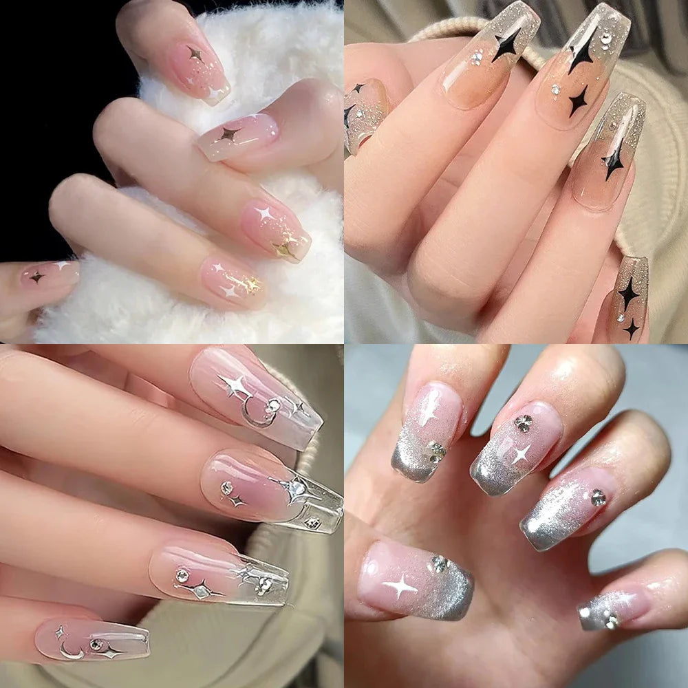 1 Sheet Star Nail Art Stickers 3d Self Adhesive Nail Decals Black White Golden Silver Color Star Design Nail Supplies Accessory (ONLINE ORDER ONLY)