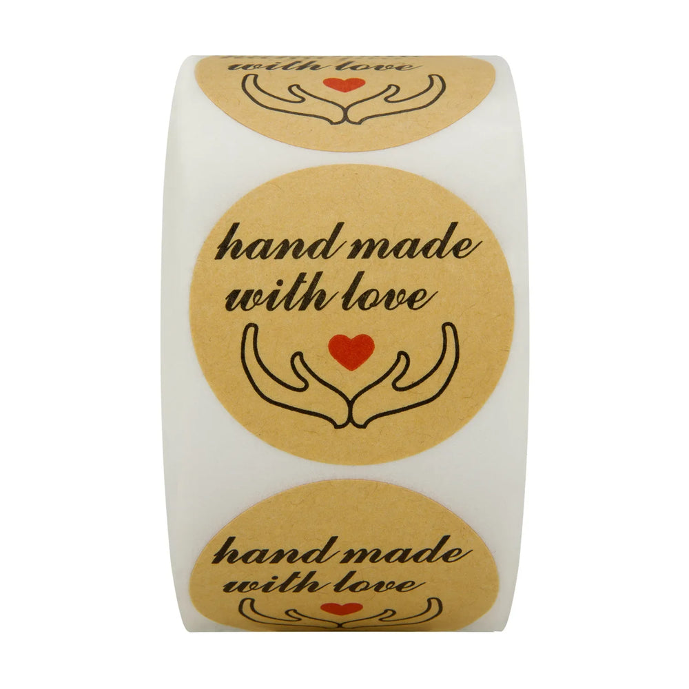 100-500pcs Handmade With Love Sticker Round Kraft Paper Adhesive Labels Baking Wedding Decoration Party Decoration Stickers (ONLINE ORDER ONLY)