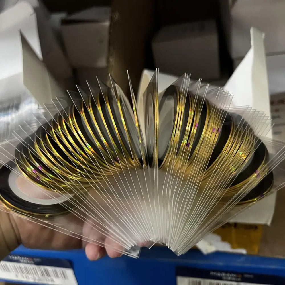 10pcs Nail Striping Tape Metallic Yarn Line Gold/Silver Striping Sticker Holographic 3D Strips Liner Tape Adhesive Manicure Foil (Online Order Only)