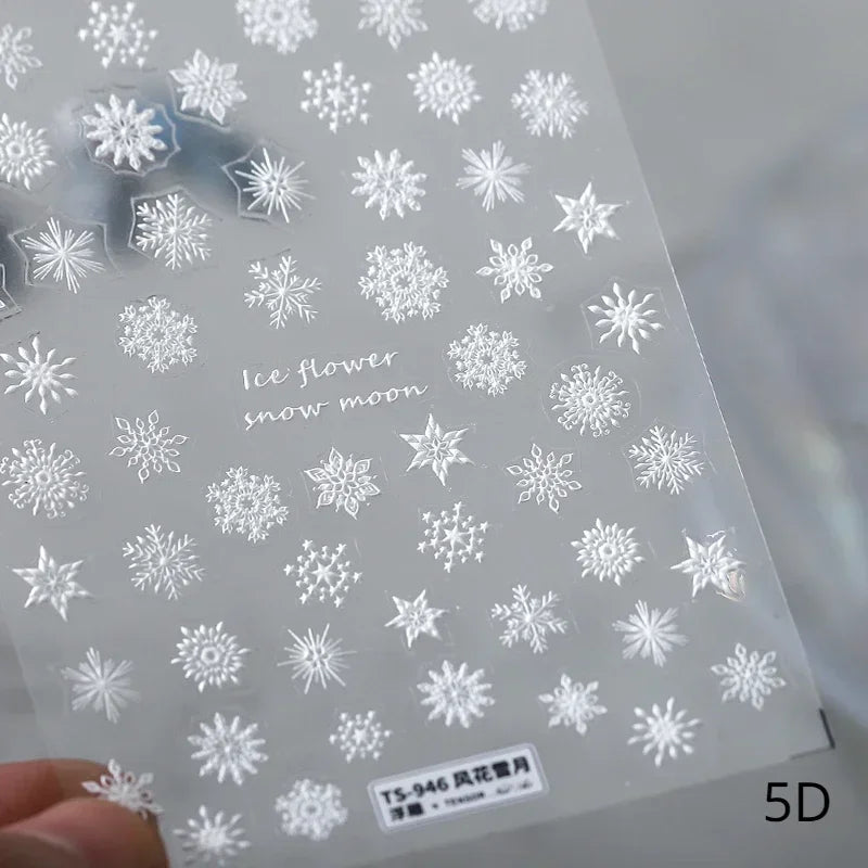 Winter Christmas Crystal Delicate Hexagon Romantic Laser Silver Chic Snowflakes Self Adhesive Nail Art Sticker 5D Manicure Decal (ONLINE ORDER ONLY)
